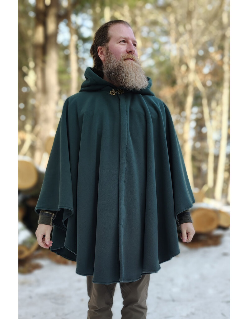 Cloakmakers.com 5897-Washable Green Fleece Ruana Cloak w/ Antique Bronze Tone Clasp