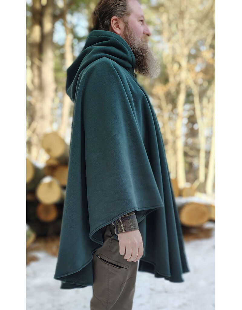 Cloakmakers.com 5897-Washable Green Fleece Ruana Cloak w/ Antique Bronze Tone Clasp