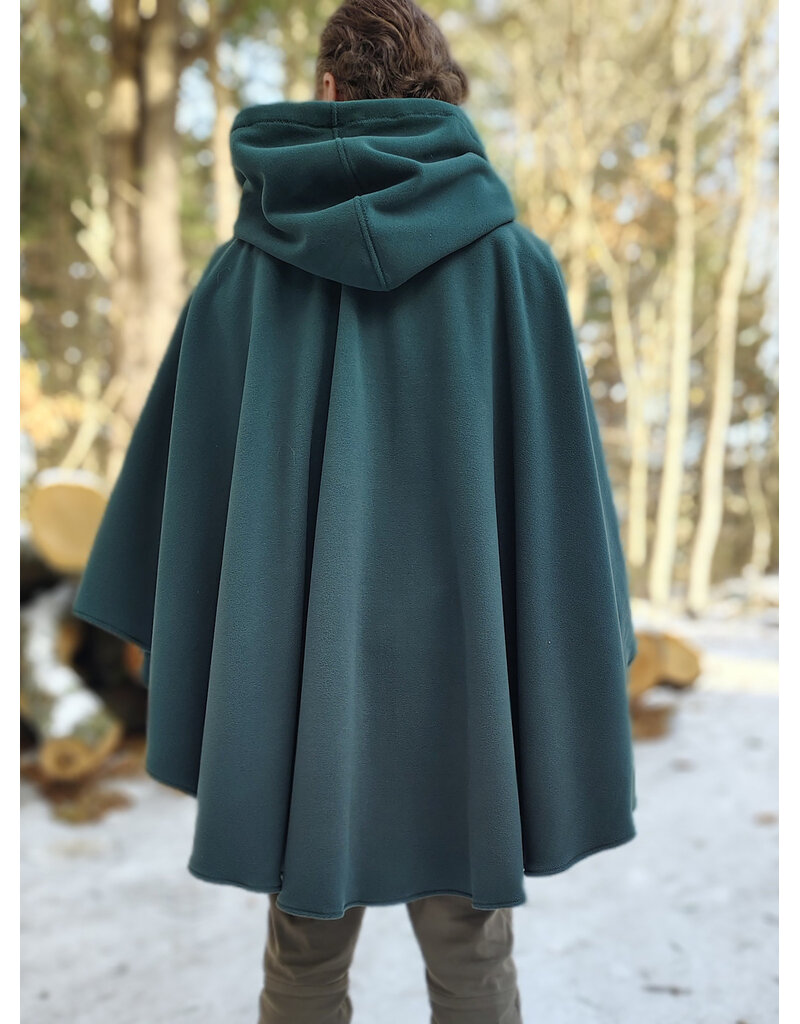 Cloakmakers.com 5897-Washable Green Fleece Ruana Cloak w/ Antique Bronze Tone Clasp