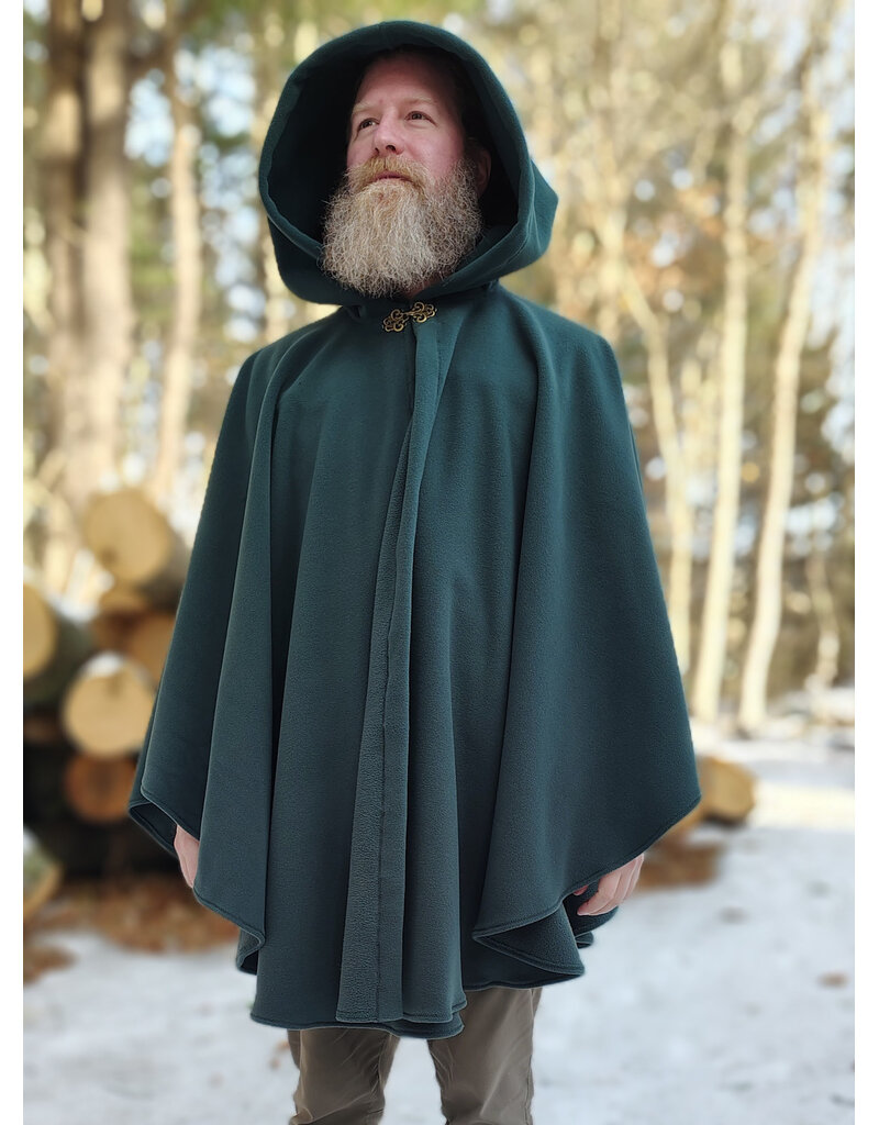 Cloakmakers.com 5897-Washable Green Fleece Ruana Cloak w/ Antique Bronze Tone Clasp