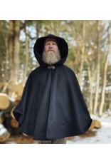 Cloakmakers.com 5898-Black Wool Blend Cloak w/ Flecks Of Gold & Gothic Rose Clasp