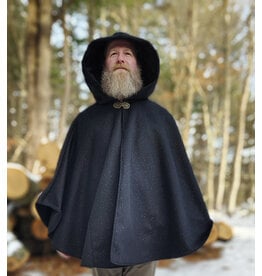 Cloakmakers.com 5898-Black Wool Blend Cloak w/ Flecks Of Gold & Gothic Rose Clasp