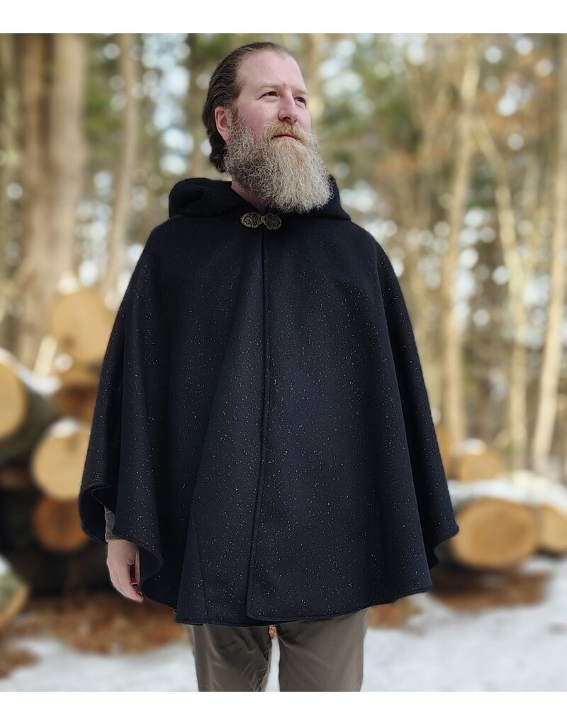 Cloakmakers.com 5898-Black Wool Blend Cloak w/ Flecks Of Gold & Gothic Rose Clasp