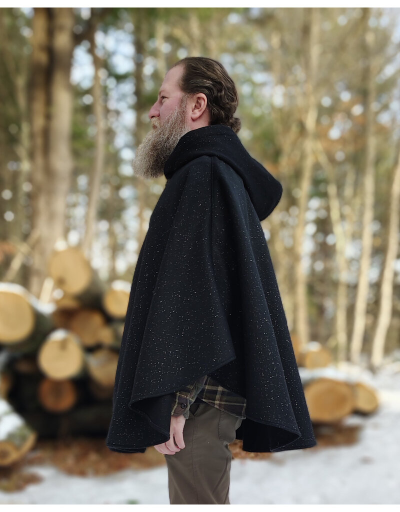 Cloakmakers.com 5898-Black Wool Blend Cloak w/ Flecks Of Gold & Gothic Rose Clasp