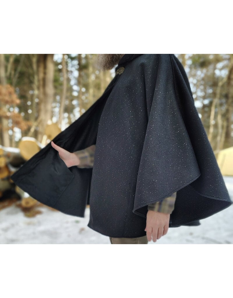 Cloakmakers.com 5898-Black Wool Blend Cloak w/ Flecks Of Gold & Gothic Rose Clasp