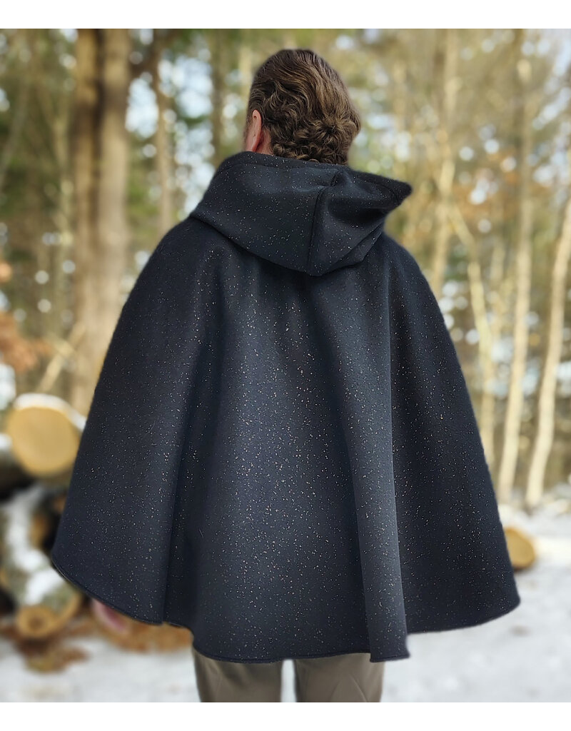 Cloakmakers.com 5898-Black Wool Blend Cloak w/ Flecks Of Gold & Gothic Rose Clasp