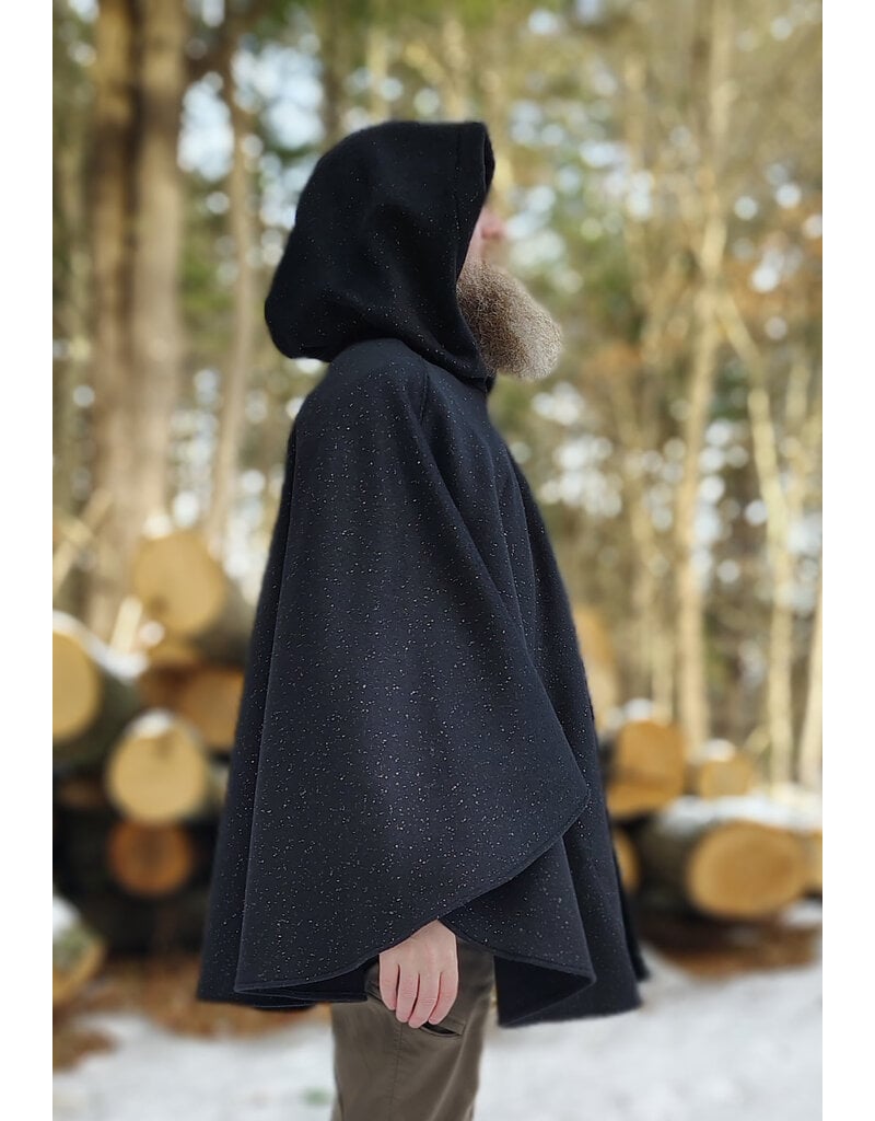 Cloakmakers.com 5898-Black Wool Blend Cloak w/ Flecks Of Gold & Gothic Rose Clasp