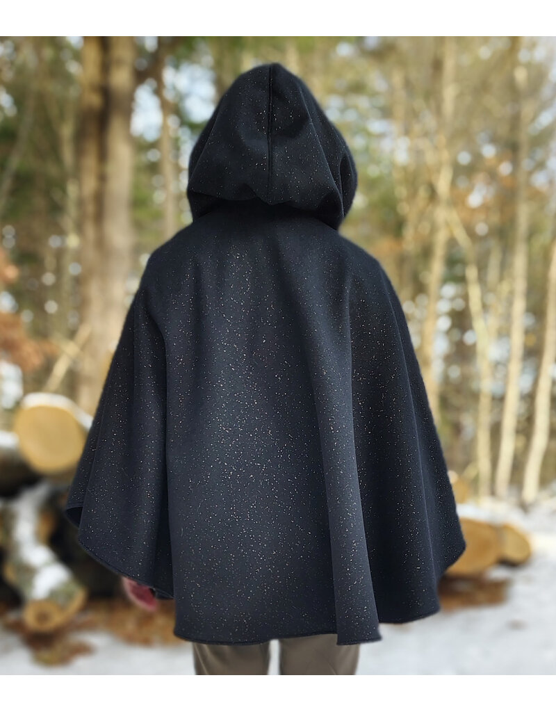 Cloakmakers.com 5898-Black Wool Blend Cloak w/ Flecks Of Gold & Gothic Rose Clasp