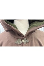 Cloakmakers.com 5563-Washable Faux Wool Brown Cloak w/ Green Velvet Hood Lining W/ Bronze Medallion Clasp