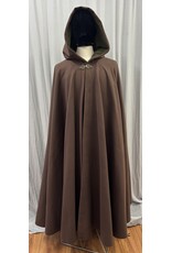Cloakmakers.com 5563-Washable Faux Wool Brown Cloak w/ Green Velvet Hood Lining W/ Bronze Medallion Clasp