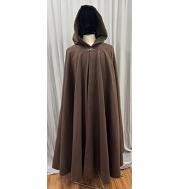 Cloakmakers.com 5563-Washable Faux Wool Brown Cloak w/ Green Velvet Hood Lining W/ Bronze Medallion Clasp