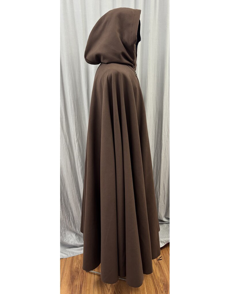 Cloakmakers.com 5563-Washable Faux Wool Brown Cloak w/ Green Velvet Hood Lining W/ Bronze Medallion Clasp