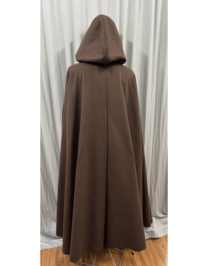 Cloakmakers.com 5563-Washable Faux Wool Brown Cloak w/ Green Velvet Hood Lining W/ Bronze Medallion Clasp