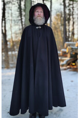 Cloakmakers.com 5899-Black Wool Blend Cloak w/ Dark Magenta Hood Lining & Gothic Rose Clasp