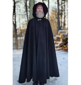 Cloakmakers.com 5899-Black Wool Blend Cloak w/ Dark Magenta Hood Lining & Gothic Rose Clasp