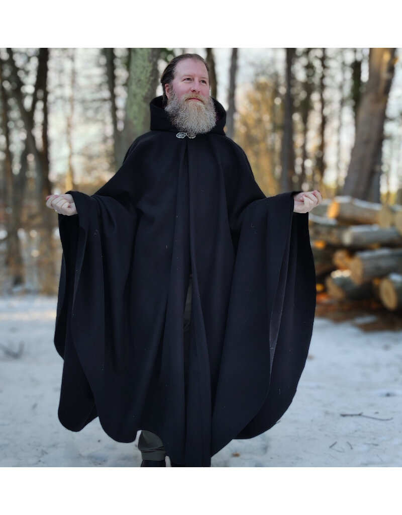 Cloakmakers.com 5899-Black Wool Blend Cloak w/ Dark Magenta Hood Lining & Gothic Rose Clasp