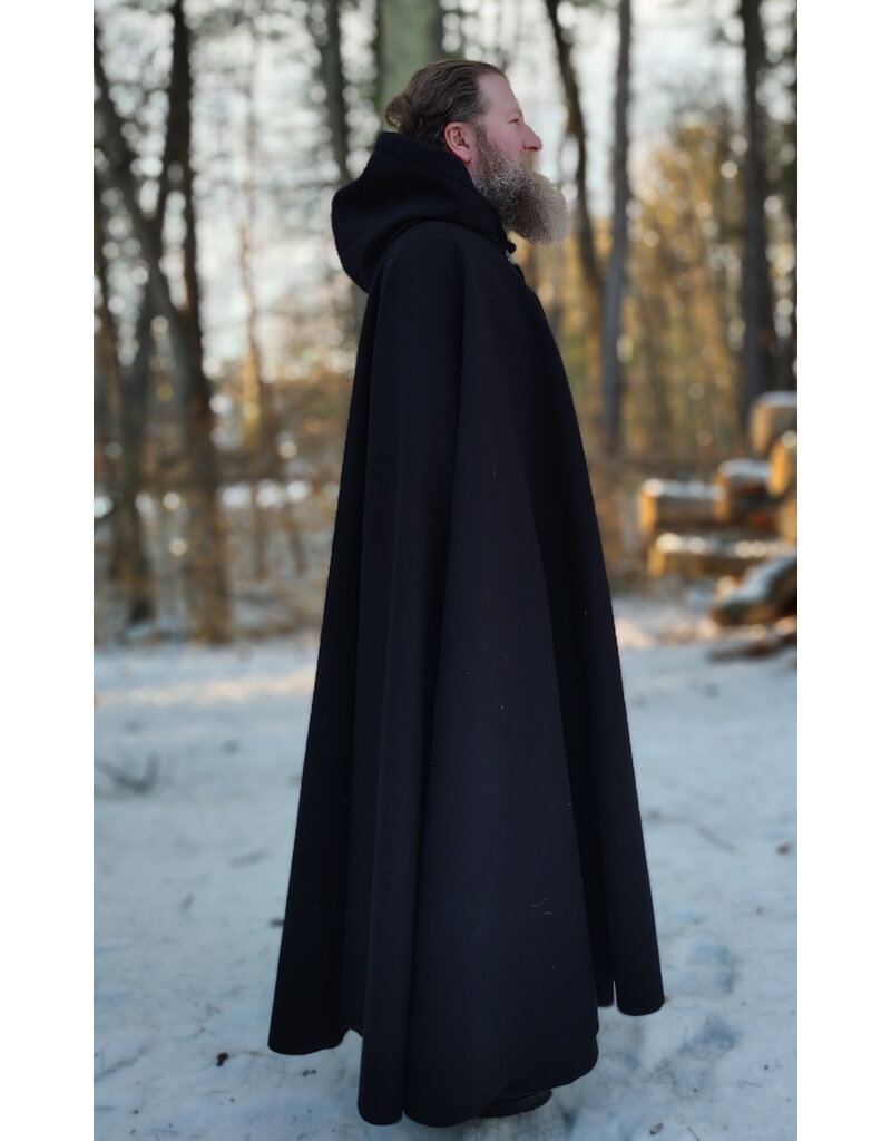 Cloakmakers.com 5899-Black Wool Blend Cloak w/ Dark Magenta Hood Lining & Gothic Rose Clasp