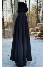 Cloakmakers.com 5899-Black Wool Blend Cloak w/ Dark Magenta Hood Lining & Gothic Rose Clasp