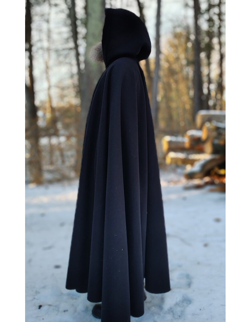 Cloakmakers.com 5899-Black Wool Blend Cloak w/ Dark Magenta Hood Lining & Gothic Rose Clasp