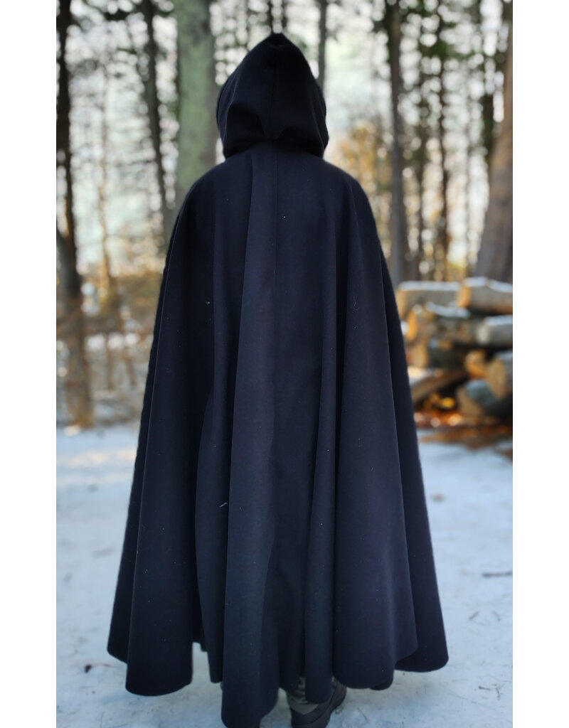Cloakmakers.com 5899-Black Wool Blend Cloak w/ Dark Magenta Hood Lining & Gothic Rose Clasp