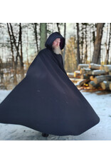 Cloakmakers.com 5899-Black Wool Blend Cloak w/ Dark Magenta Hood Lining & Gothic Rose Clasp