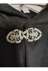 Cloakmakers.com 5899-Black Wool Blend Cloak w/ Dark Magenta Hood Lining & Gothic Rose Clasp