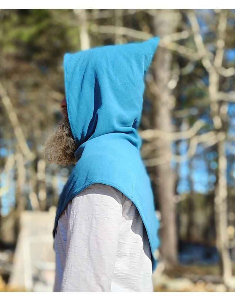 Cloakmakers.com H550-Washable Light Blue Fleece Hooded Cowl w/ Orange Phoenix Embroidery