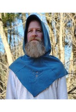 Cloakmakers.com H550-Washable Light Blue Fleece Hooded Cowl w/ Orange Phoenix Embroidery