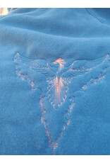 Cloakmakers.com H550-Washable Light Blue Fleece Hooded Cowl w/ Orange Phoenix Embroidery