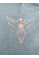 Cloakmakers.com H550-Washable Light Blue Fleece Hooded Cowl w/ Orange Phoenix Embroidery