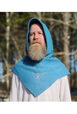 Cloakmakers.com H550-Washable Light Blue Fleece Hooded Cowl w/ Orange Phoenix Embroidery
