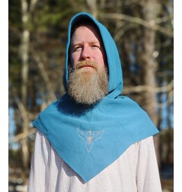 Cloakmakers.com H550-Washable Light Blue Fleece Hooded Cowl w/ Orange Phoenix Embroidery