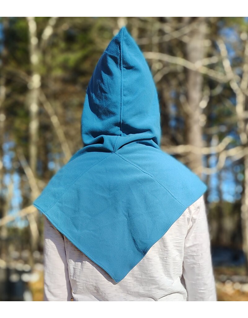 Cloakmakers.com H550-Washable Light Blue Fleece Hooded Cowl w/ Orange Phoenix Embroidery