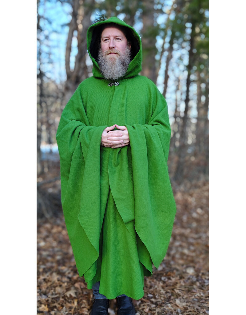 Cloakmakers.com 5900-Washable Chartreuse Wool Blend Cloak w/ Black Velvet Hood Lining & Silver Tone Clasp