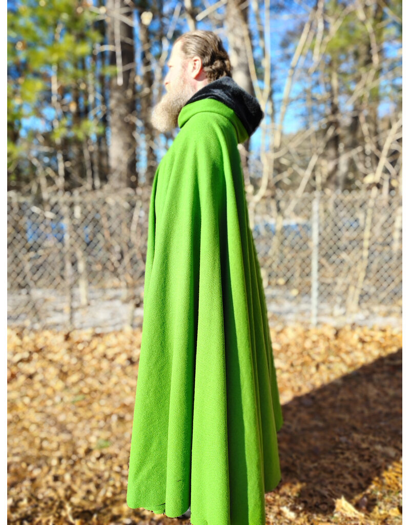Cloakmakers.com 5900-Washable Chartreuse Wool Blend Cloak w/ Black Velvet Hood Lining & Silver Tone Clasp