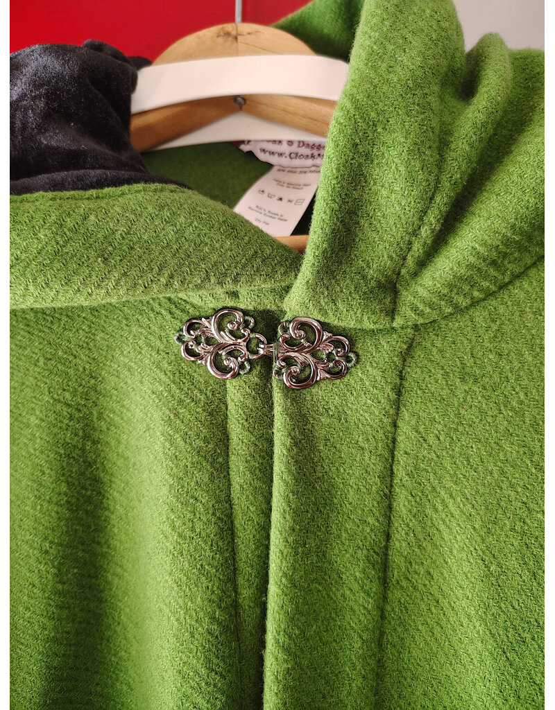 Cloakmakers.com 5900-Washable Chartreuse Wool Blend Cloak w/ Black Velvet Hood Lining & Silver Tone Clasp