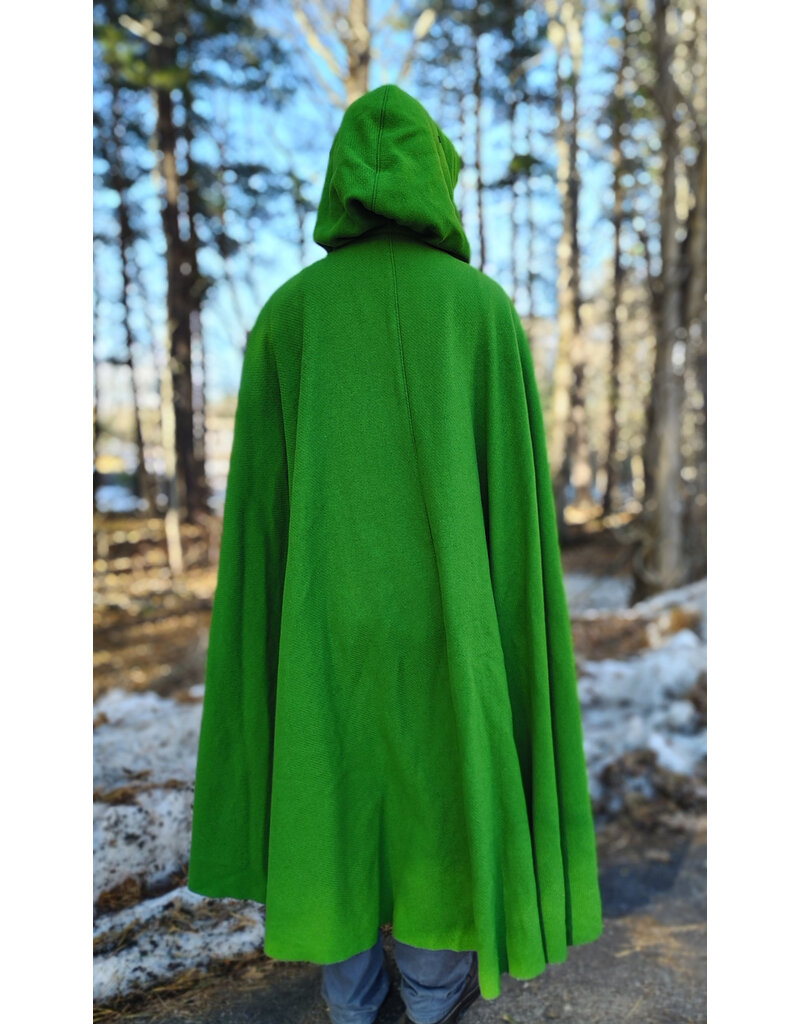 Cloakmakers.com 5900-Washable Chartreuse Wool Blend Cloak w/ Black Velvet Hood Lining & Silver Tone Clasp