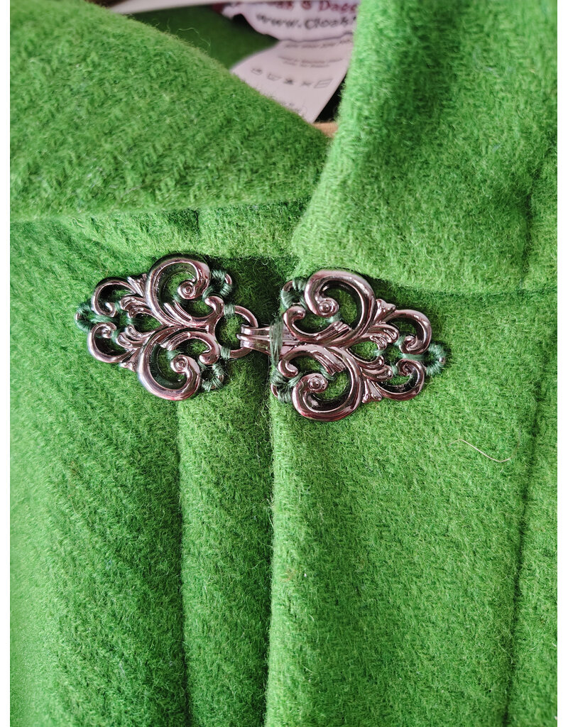 Cloakmakers.com 5900-Washable Chartreuse Wool Blend Cloak w/ Black Velvet Hood Lining & Silver Tone Clasp