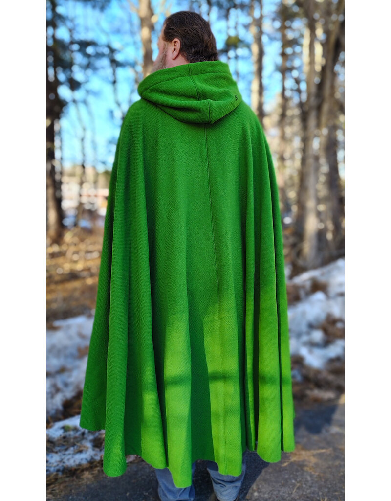 Cloakmakers.com 5900-Washable Chartreuse Wool Blend Cloak w/ Black Velvet Hood Lining & Silver Tone Clasp