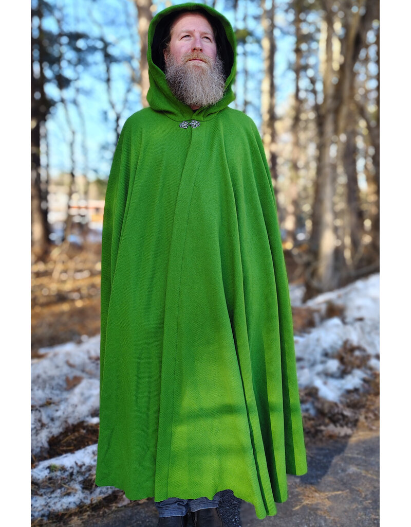 Cloakmakers.com 5900-Washable Chartreuse Wool Blend Cloak w/ Black Velvet Hood Lining & Silver Tone Clasp