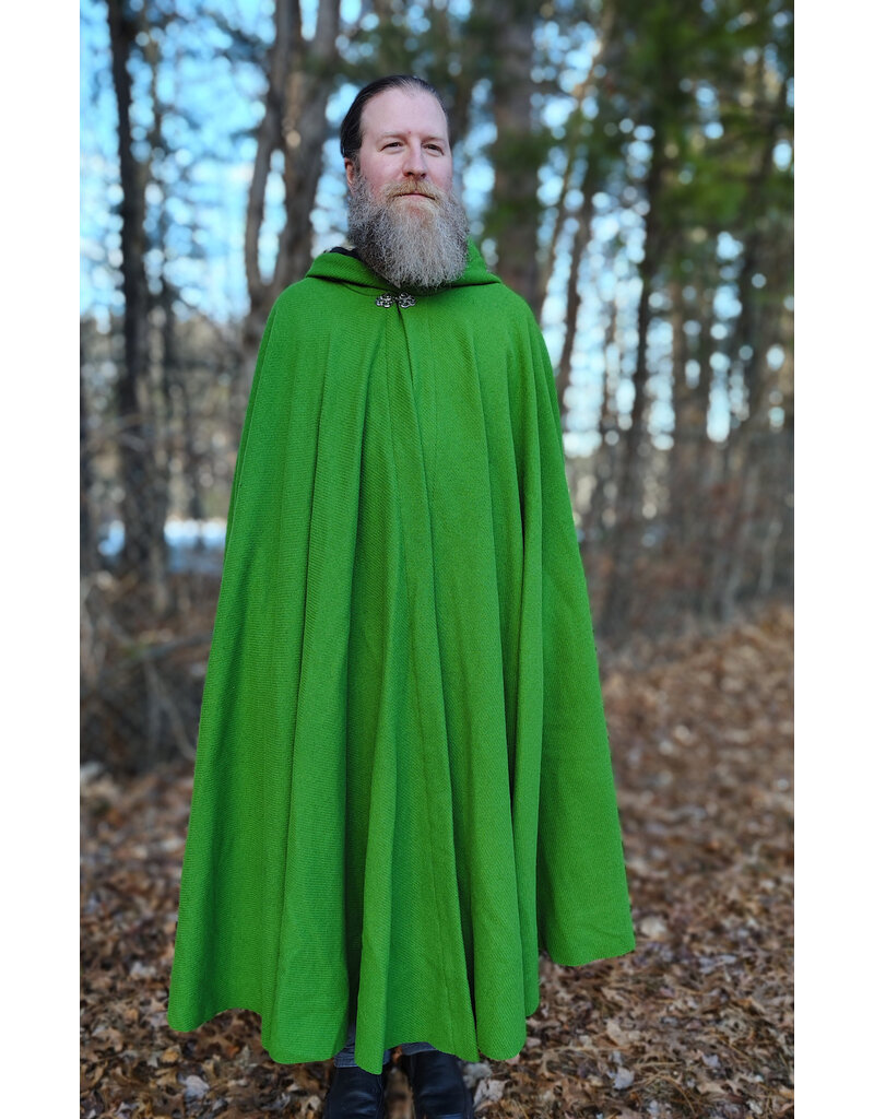 Cloakmakers.com 5900-Washable Chartreuse Wool Blend Cloak w/ Black Velvet Hood Lining & Silver Tone Clasp