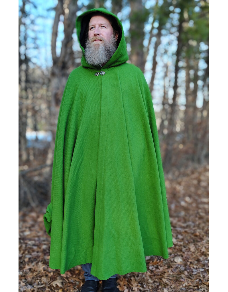 Cloakmakers.com 5900-Washable Chartreuse Wool Blend Cloak w/ Black Velvet Hood Lining & Silver Tone Clasp