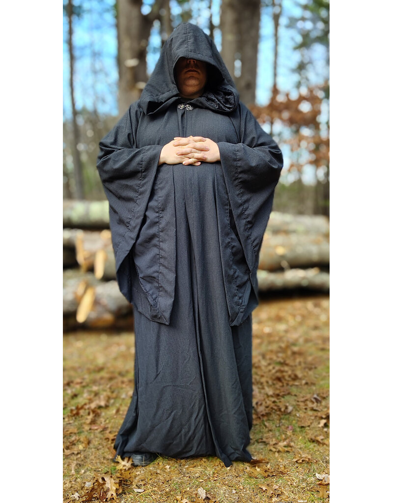 Cloakmakers.com R574-Washable Large Charcoal Robe w/ Black Velvet Hood Lining & Silver Tone Clasp