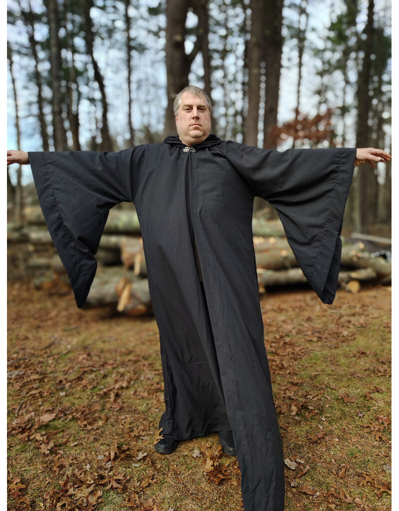 Cloakmakers.com R574-Washable Large Charcoal Robe w/ Black Velvet Hood Lining & Silver Tone Clasp