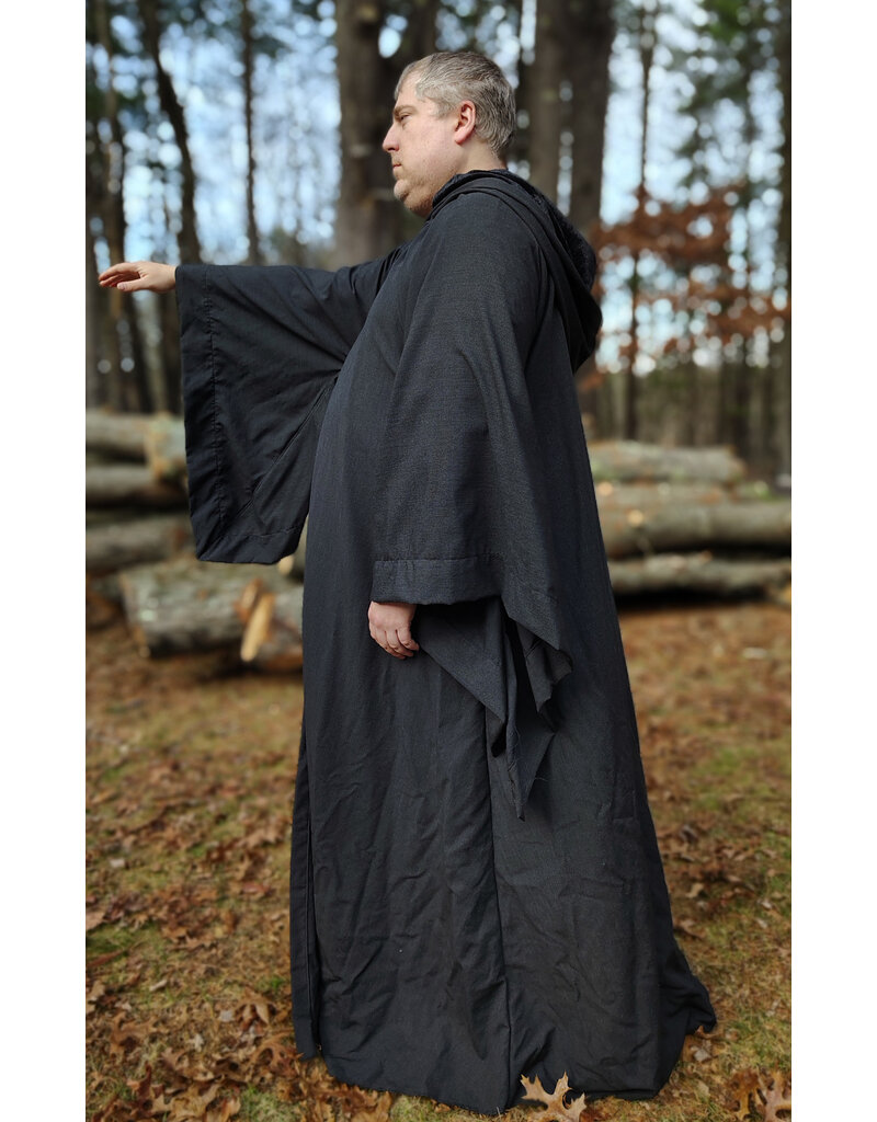 Cloakmakers.com R574-Washable Large Charcoal Robe w/ Black Velvet Hood Lining & Silver Tone Clasp