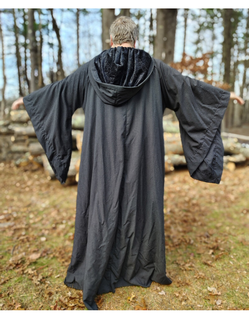 Cloakmakers.com R574-Washable Large Charcoal Robe w/ Black Velvet Hood Lining & Silver Tone Clasp