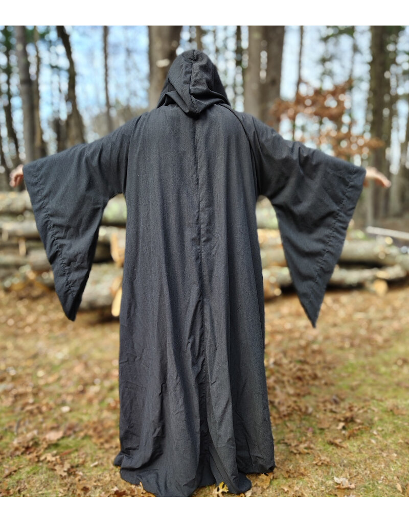 Cloakmakers.com R574-Washable Large Charcoal Robe w/ Black Velvet Hood Lining & Silver Tone Clasp