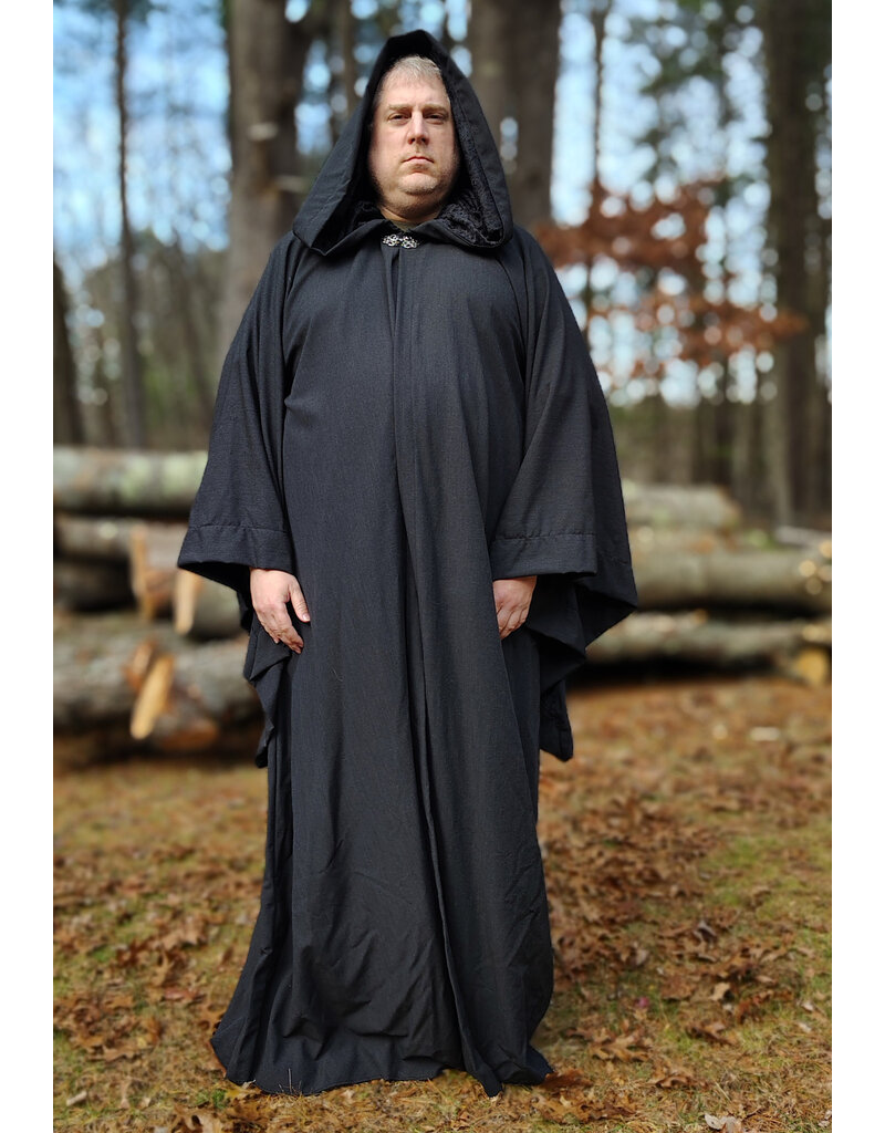 Cloakmakers.com R574-Washable Large Charcoal Robe w/ Black Velvet Hood Lining & Silver Tone Clasp