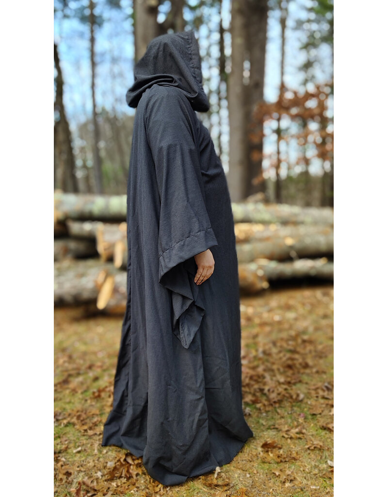 Cloakmakers.com R574-Washable Large Charcoal Robe w/ Black Velvet Hood Lining & Silver Tone Clasp