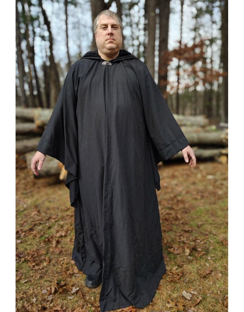 Cloakmakers.com R574-Washable Large Charcoal Robe w/ Black Velvet Hood Lining & Silver Tone Clasp